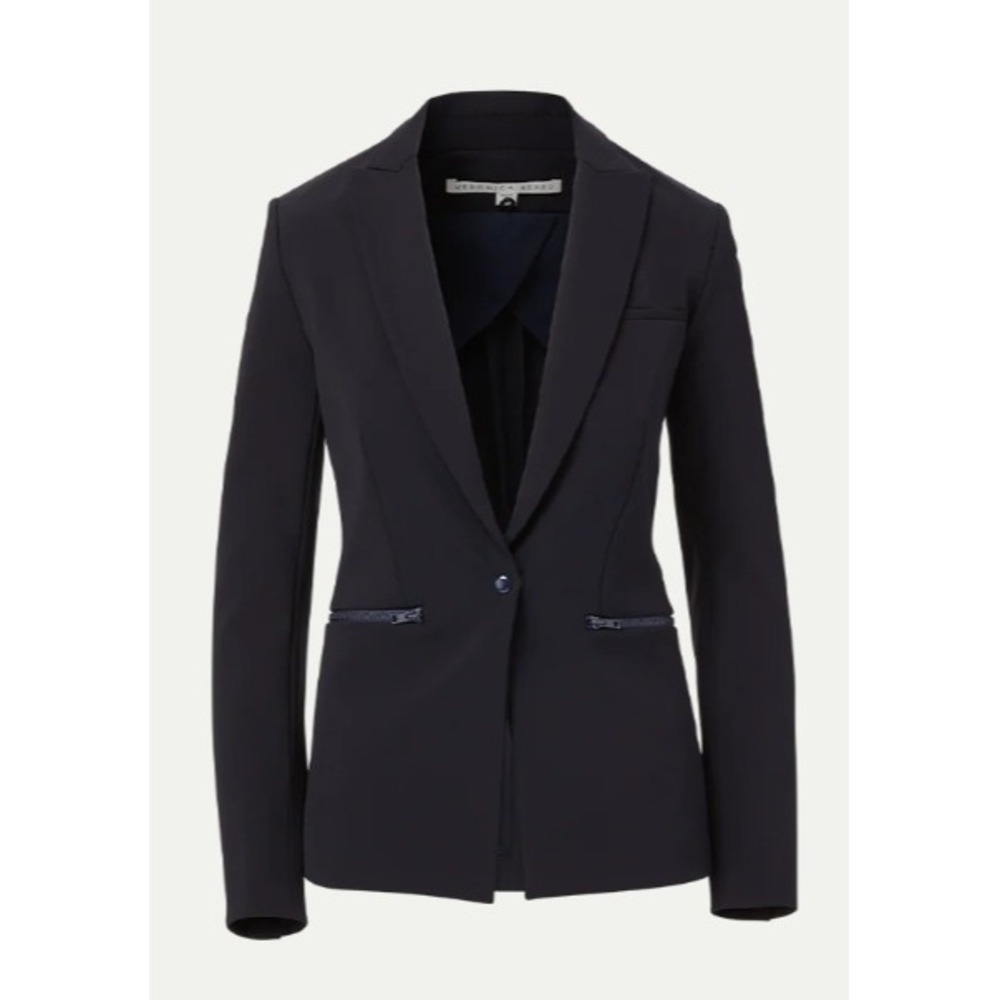 Veronica Beard Scuba Blazer Navy Blue Single Button Peak Lapel Size 2 - Picture 2 of 11